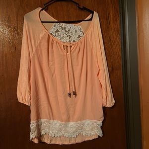 Boho peach with white lace trim top